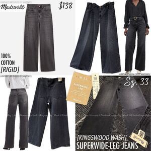 LIKE NEW Madewell Superwide Leg Jeans Kingswood Gray Black Rigid Cotton 33 16